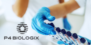 Gloved lab technician hand selecting blood sample vials from a rack, with Logix logo visible in foreground